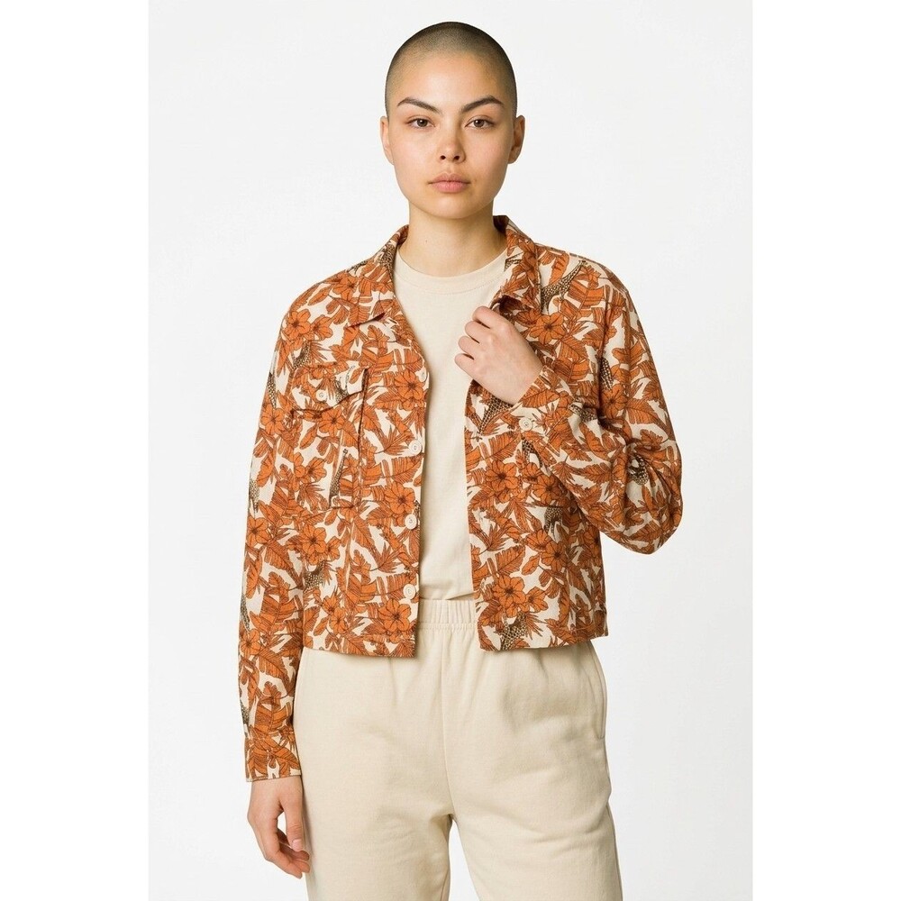 VTG Du Jour Rayon/Linen Safari Shirt XL Giraffe Leaves Floral Lagen Jacket - Picture 1 of 10